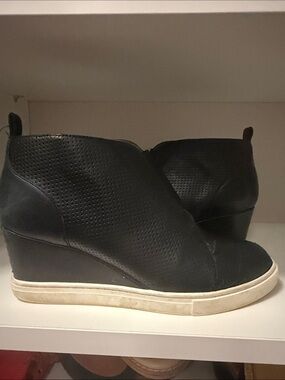 Perforated Black Wedge Sneaker Boot - Sleek Everyday Style